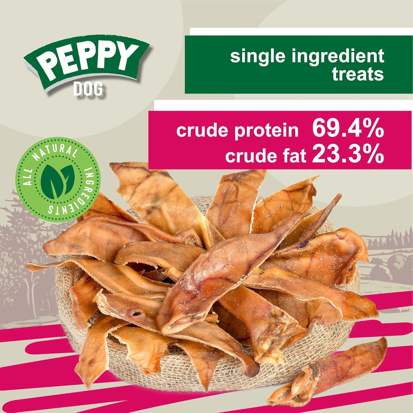 Natural Half Pig Ear Chews (20 Count Pack of 1)| Rawhide-Free | Single Ingredient | Dental Treat