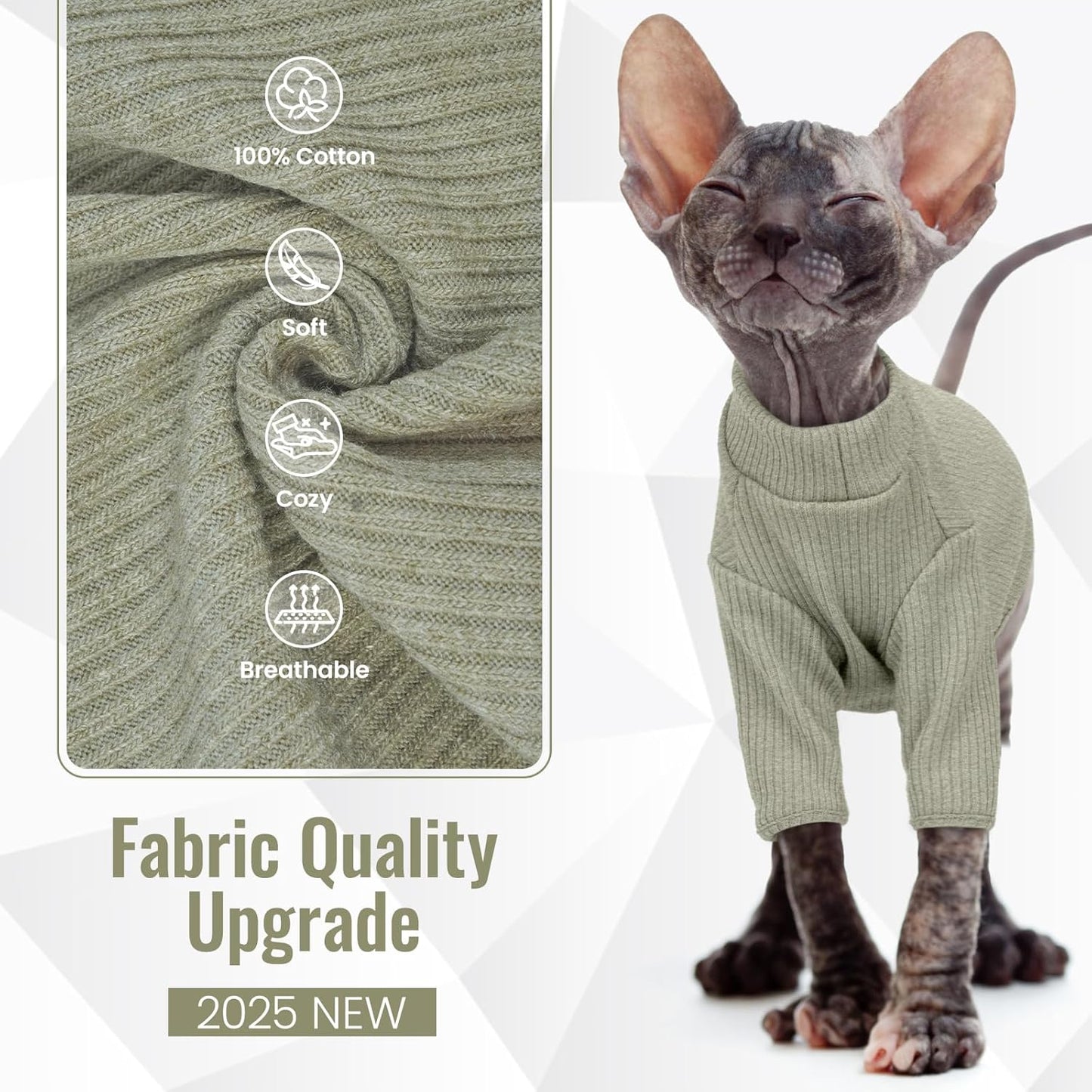 DENTRUN Sphynx Hairless Cats Shirt Pullover Kitten T-Shirts, Breathable Cat Wear Turtleneck Sweater Adorable Cat's Clothes Vest Pajamas Jumpsuit