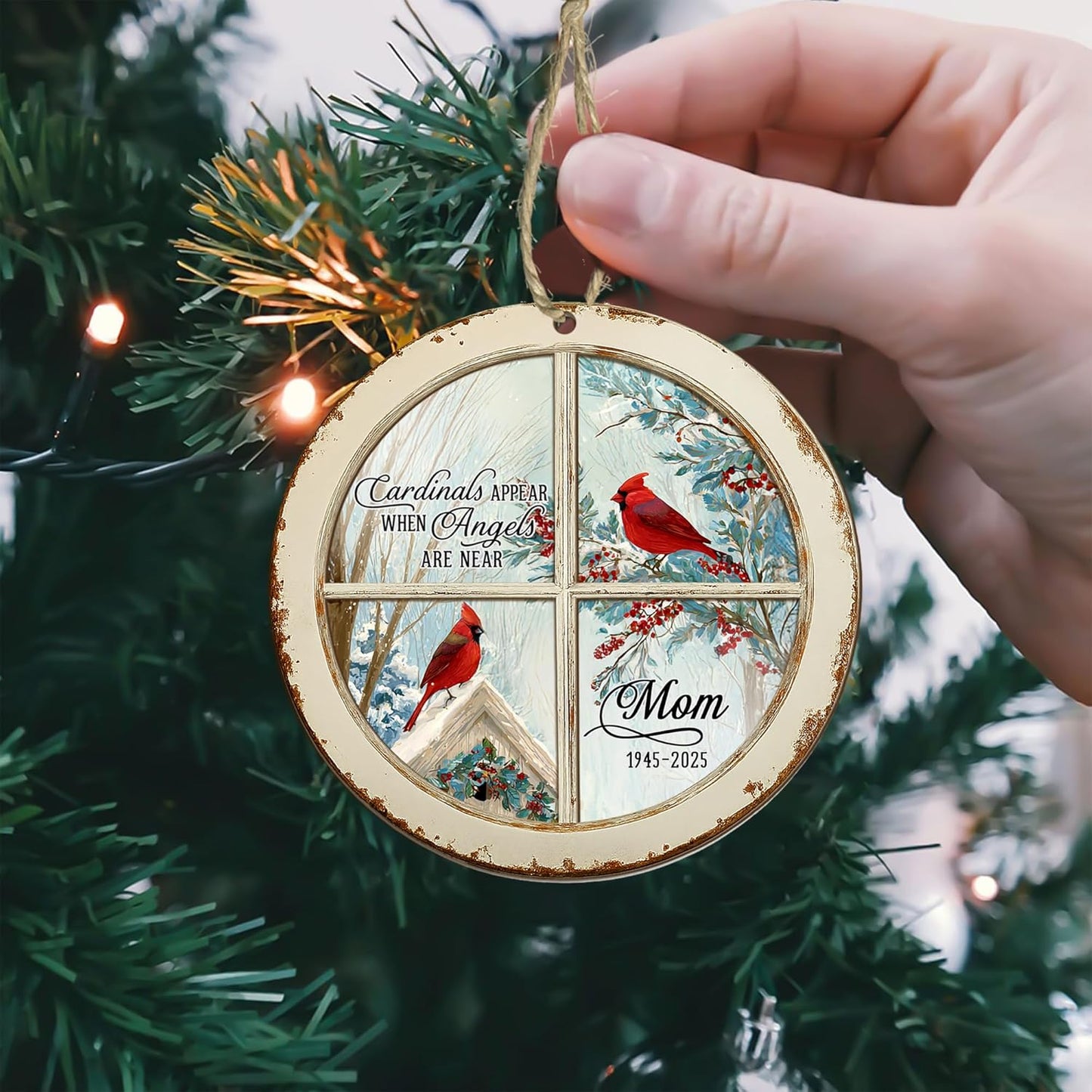 Personalized Memorial Window Suncatcher – “Cardinals Appear When Angels are Near” – Custom Red Bird Ornament with Name & Year – Sympathy Gift for Loss of Mom, Dad, Grandparent or Loved One