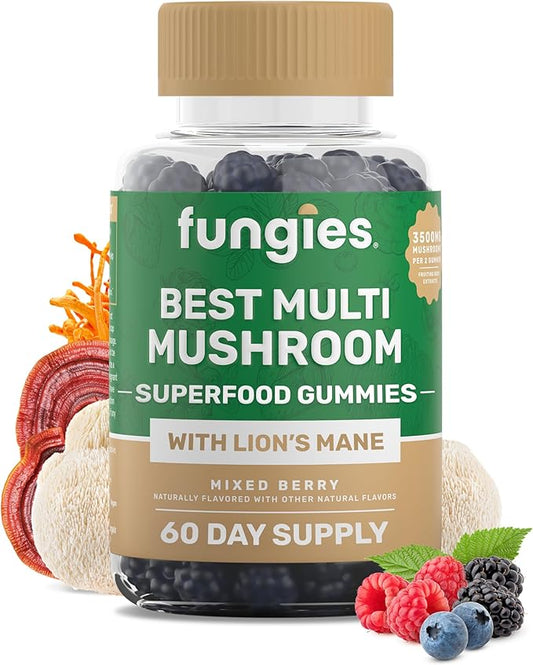 Fungies Multi Mushroom Gummies for Men & Women - Mushroom Supplement Includes Lion’s Mane, Cordyceps, Reishi, Chaga, Shiitake, Maitake & Turkey Tail - Gelatin-Free, Gluten-Free & Vegan Gummy Vitamins