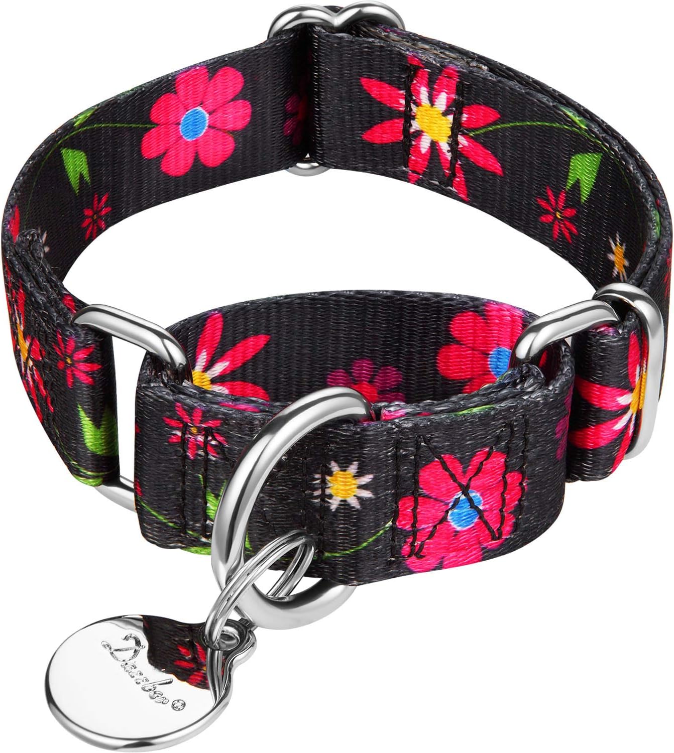 Martingale Collar Dog Collar No Pull Pet Collar Heavy Duty Dog Martingale Collars Silky Soft with Unique Pattern for Small Dog (Small Medium, Black and Sun Flower)