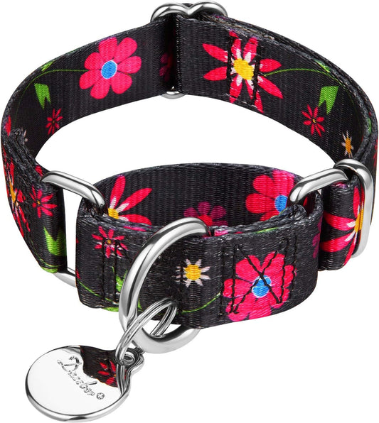 Martingale Collar Dog Collar No Pull Pet Collar Heavy Duty Dog Martingale Collars Silky Soft with Unique Pattern for Small Dog (Small Medium, Black and Sun Flower)