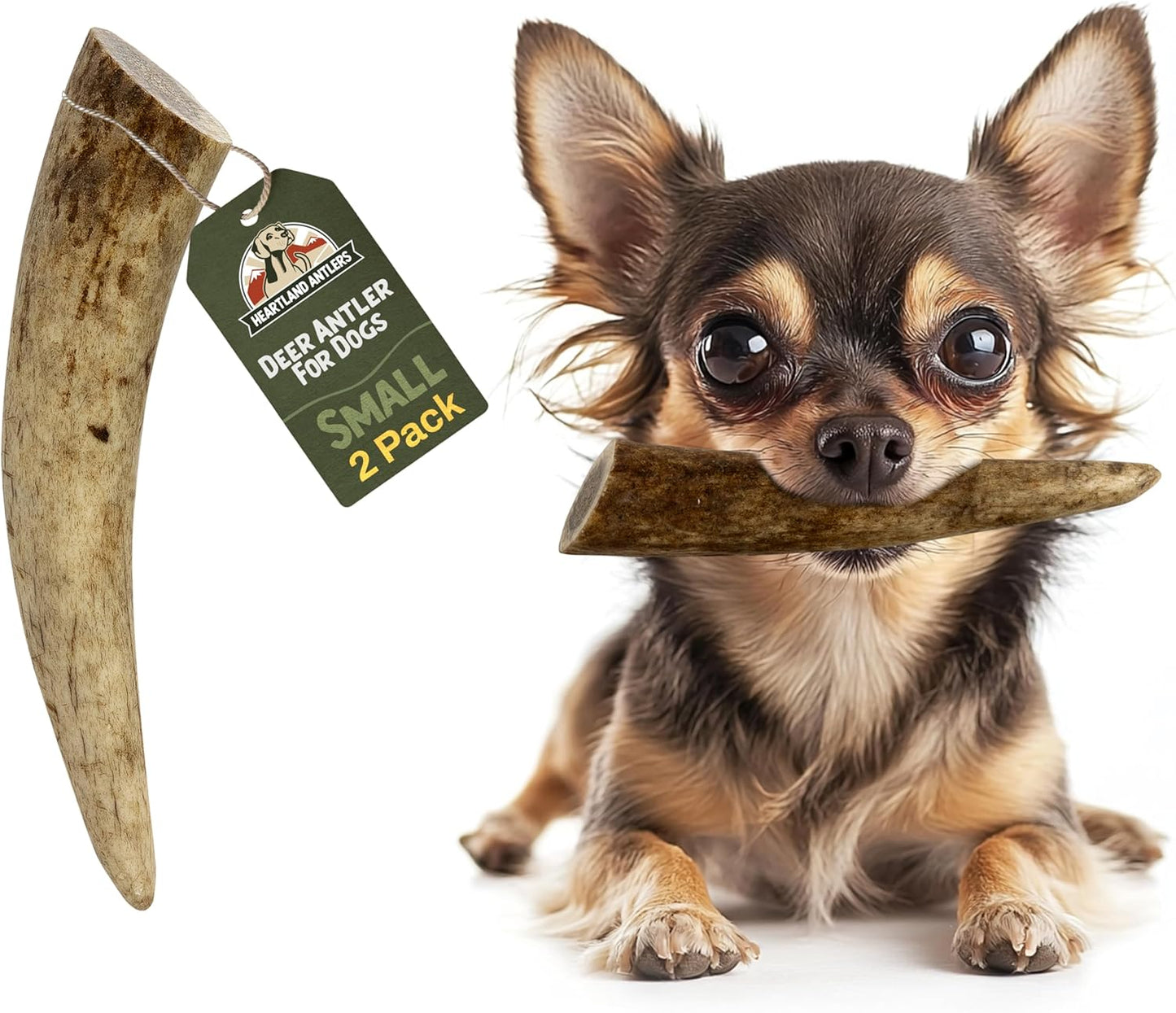 Heartland Deer Antlers for Dogs - Daily Dental Care Chews for Aggressive Chewers to Reduce Plaque & Prevent Destructive Behavior (Small, 4–5, 2-Pack, Grade A, USA Made)
