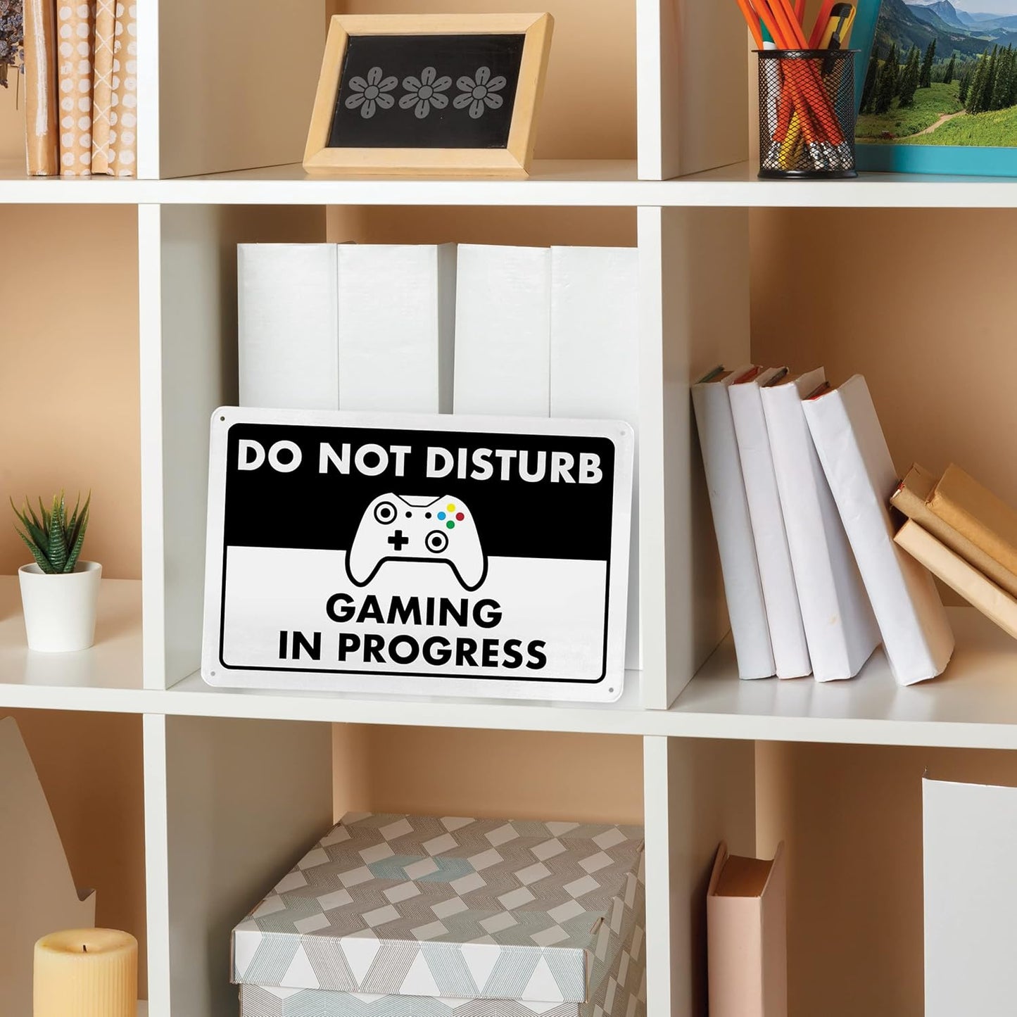 Do Not Disturb Gaming In Progress - Metal Gaming Sign - 8" x 12" - Bedroom Sign Decor, Cool Gaming Room Decor - ENVISIONED Signage