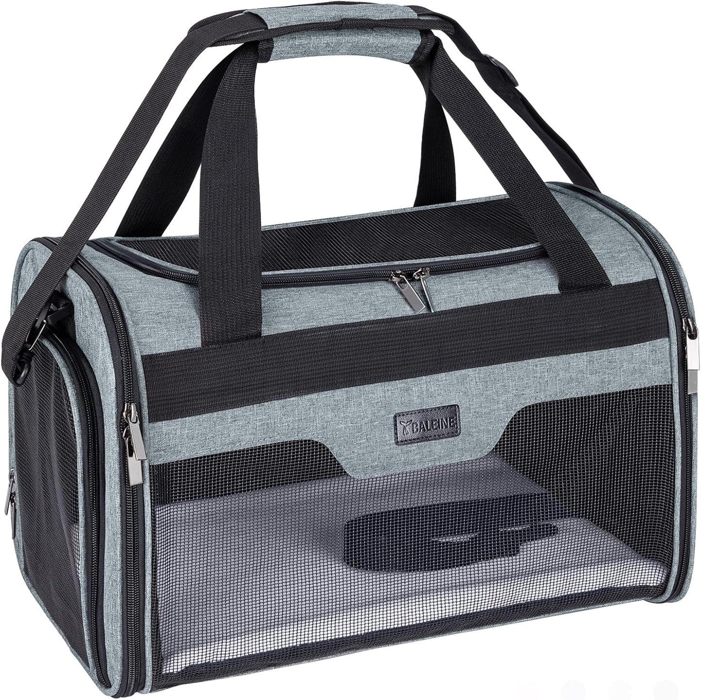 BALEINE Cat Carrier, Puppy Dog Carrier for Small Medium Pets Up to 15 Lbs, Soft-Sided Dog Travel Bag with Safety Zippers, Collapsible Pet Carrying Case (Gray, L, 17"x11"x11")