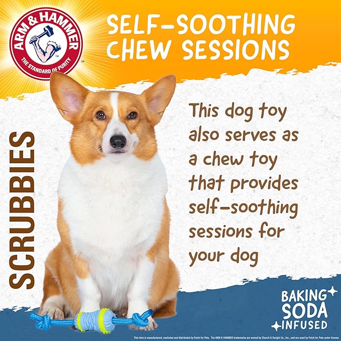 Arm & Hammer for Pets Throw N’ Tug Dental Chew Toy Infused with Baking Soda - Perfect for Aggressive Chewers, Large Dogs, and Tug of War Play - Rope Component for Tossing Fun - Dental Health Support