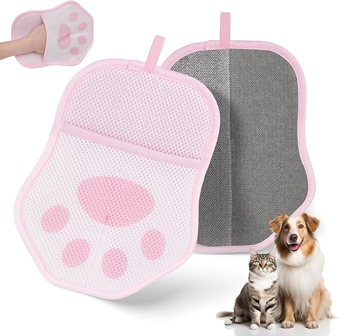 Pet Hair Removal Glove for Cats& Dogs Enlarge Reusable Electrostatic Pet Hair Gloves, Pet Hair Remover Tool for Couch, Clothing,Carpet, Car Seat (Pink)