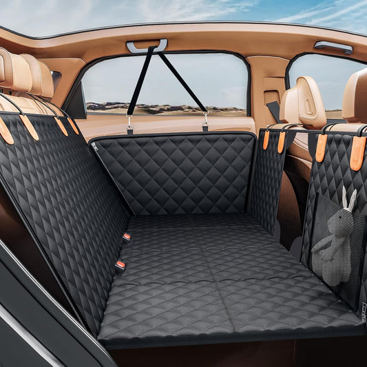 Back Seat Extender for Dogs, Hard Bottom Dog Car Seat Cover - Supports 400lbs, Rear Seat Pet Cover with Mesh Window, Waterproof Dog Hammock for Car SUV and Trucks