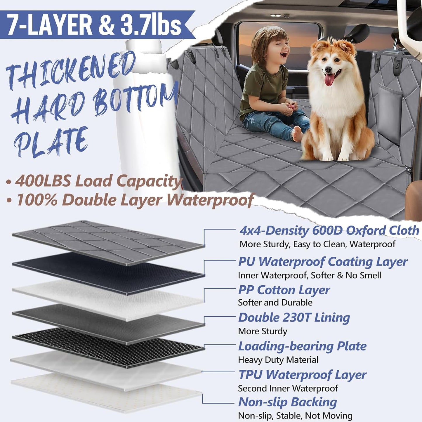 Back Seat Extender for Dogs Truck-Large Space, Dog Pet Car Seat Cover for Back Seat Hard Bottom Holds 400lbs, Waterproof Dog Hammock for Crew Cab Trucks F150, RAM1500, Sierra, Tundra, Silverado