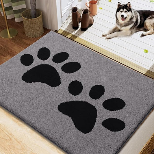 Buganda Dog Door Mat for Muddy Paws, Absorbent Dirt Trapper Washable Indoor Doormats, Non Slip Low-Profile Mud Mat for Dogs, Front Entrance Doormat for Inside Floor (40x32 Inches, Grey)