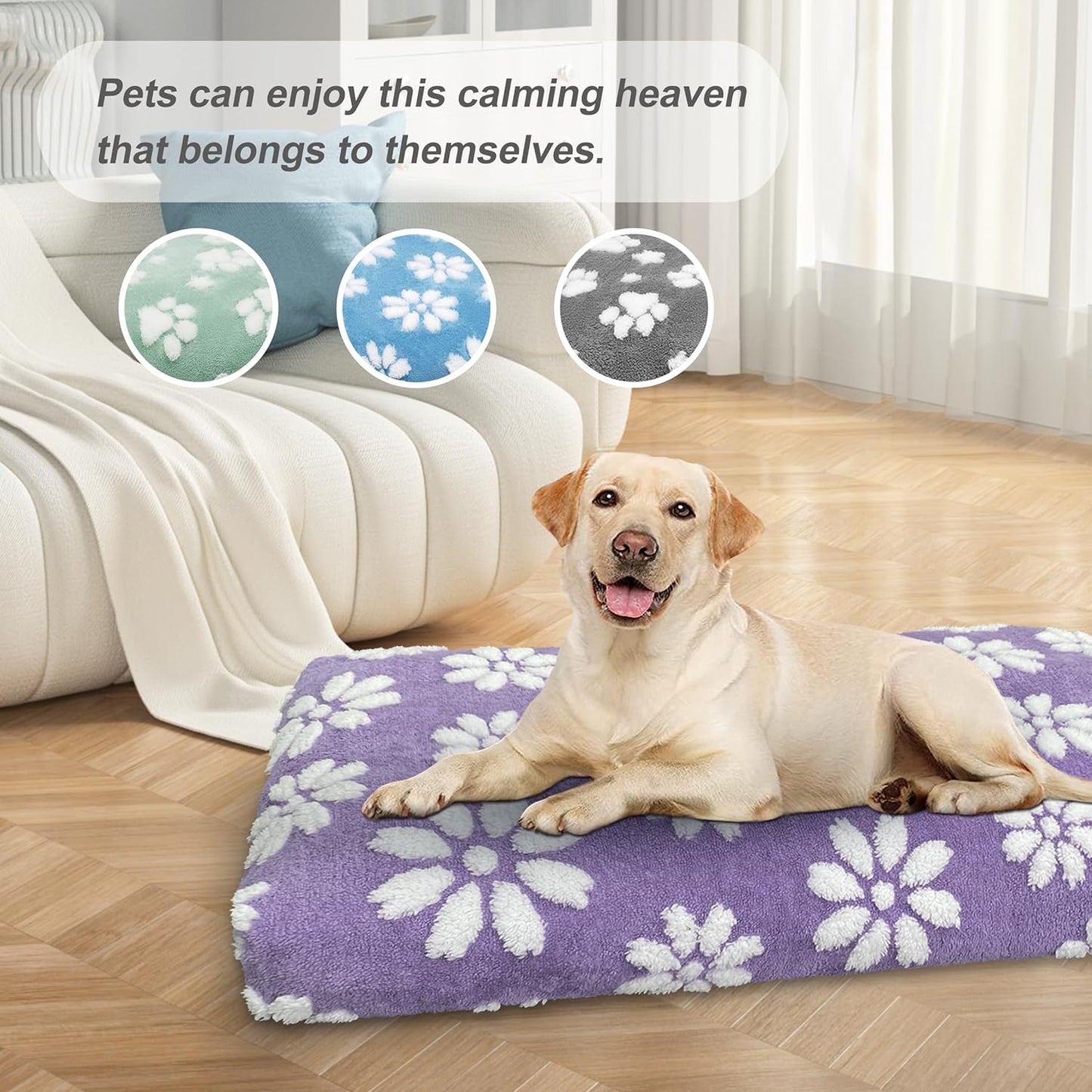 Dog Beds for Large Dogs, Cute Thick Dog Bed for Crate Kennel, Fluffy Pet Bed with Removable Washable Cover and Anti-Slip Bottom, 35"x 22", Purple Flower