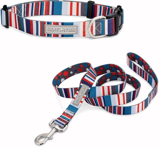 Lucky Love Dog - Adjustable Dog Collar and Leash Set with Easy Click Buckle for Small to Large Dogs, Durable, & Comfortable Collar for Male & Female Dogs, Puppies & Adult Ones - Linus Combo, XS