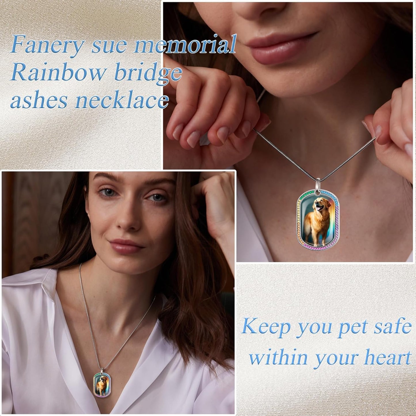 Fanery Sue Personalized Pet Ashes Necklace for Dog Cat Custom Photo&Text Pet Loss Sympathy Gift Cremation Jewelry
