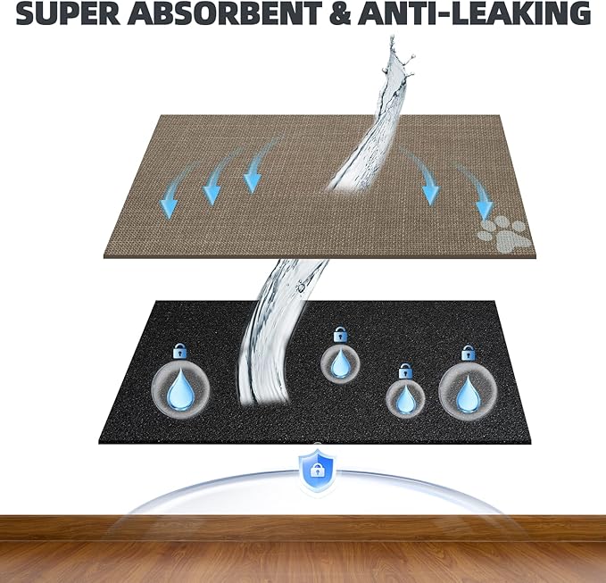 PUPTECK Dog Food Mat, Absorbent Pet Cat Feeding Mat for Food and Water Bowls, Anti-Slip Dog Placemat for Floors Waterproof, Pet Supplies Accessories, Khaki XL