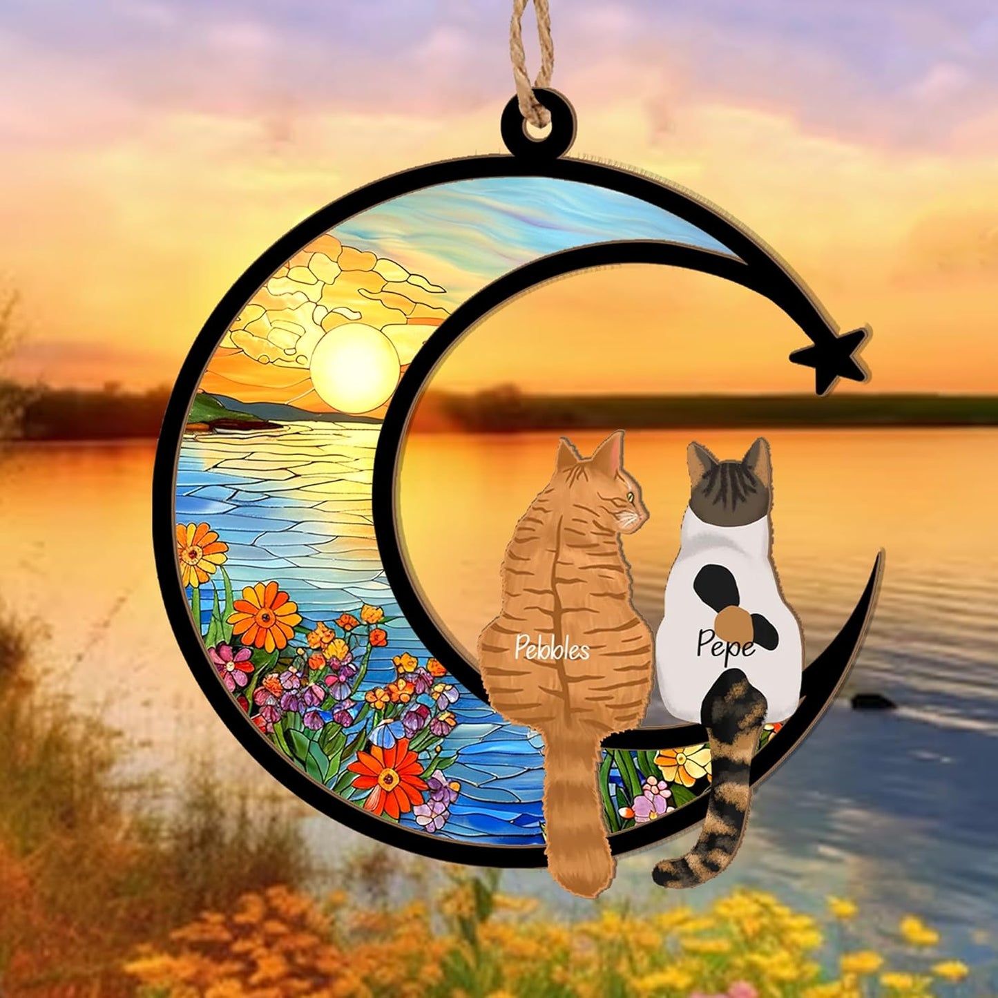 Personalized Cat Memorial Suncatcher – Custom Suncatcher with Name and Breed for Up to 3 Pets, Sympathy Gift for Pet Loss, Memorial Gift for Cat Lovers