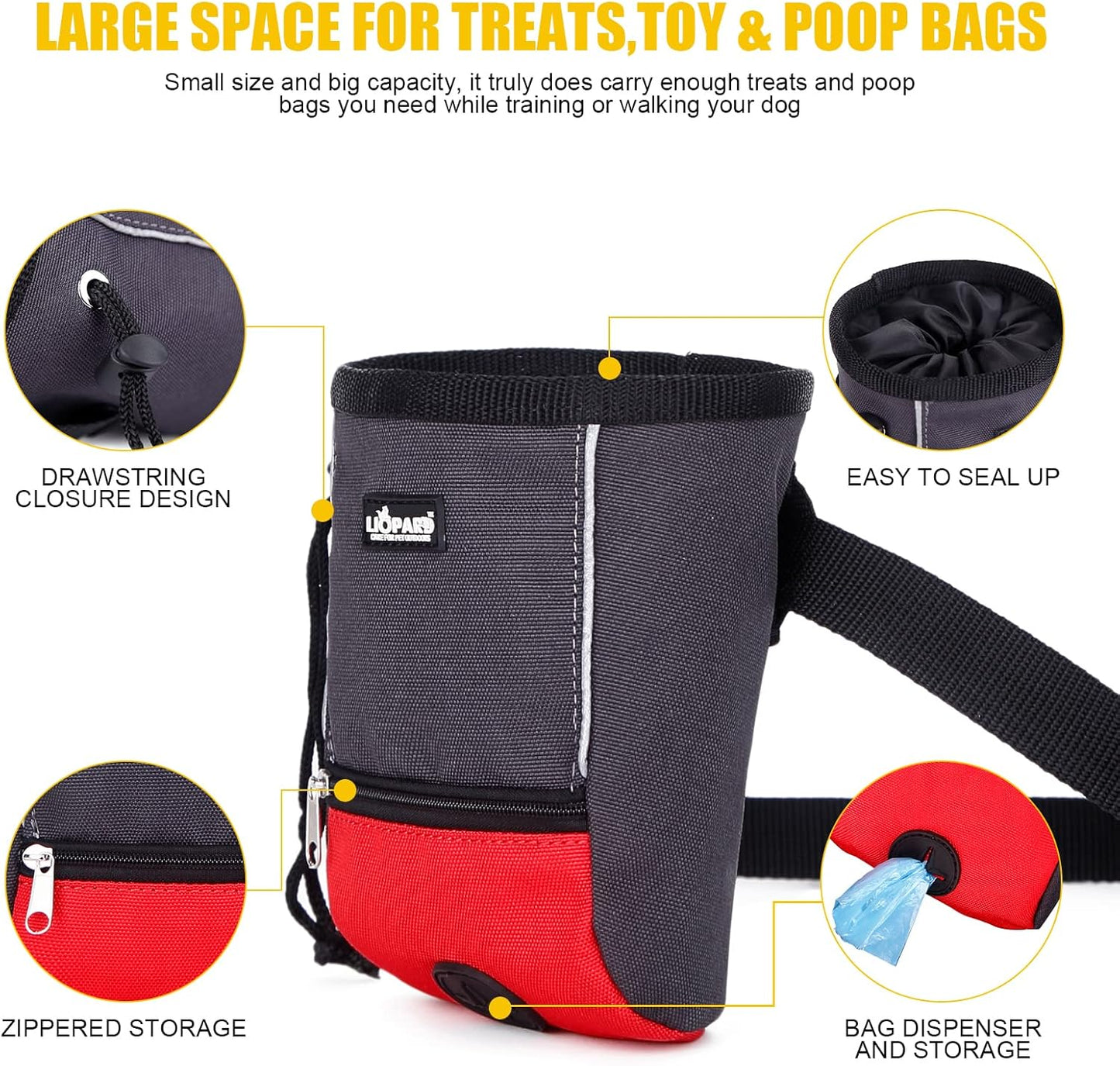 LIOPARD Treat Training Pouch for Dogs, Pet Treat Pouch, Dog Treat Pouches, Dog Treat Bag, Dog Training Treat Bag, Slanted Opening, Ideal for Dog Walking & Training (red)