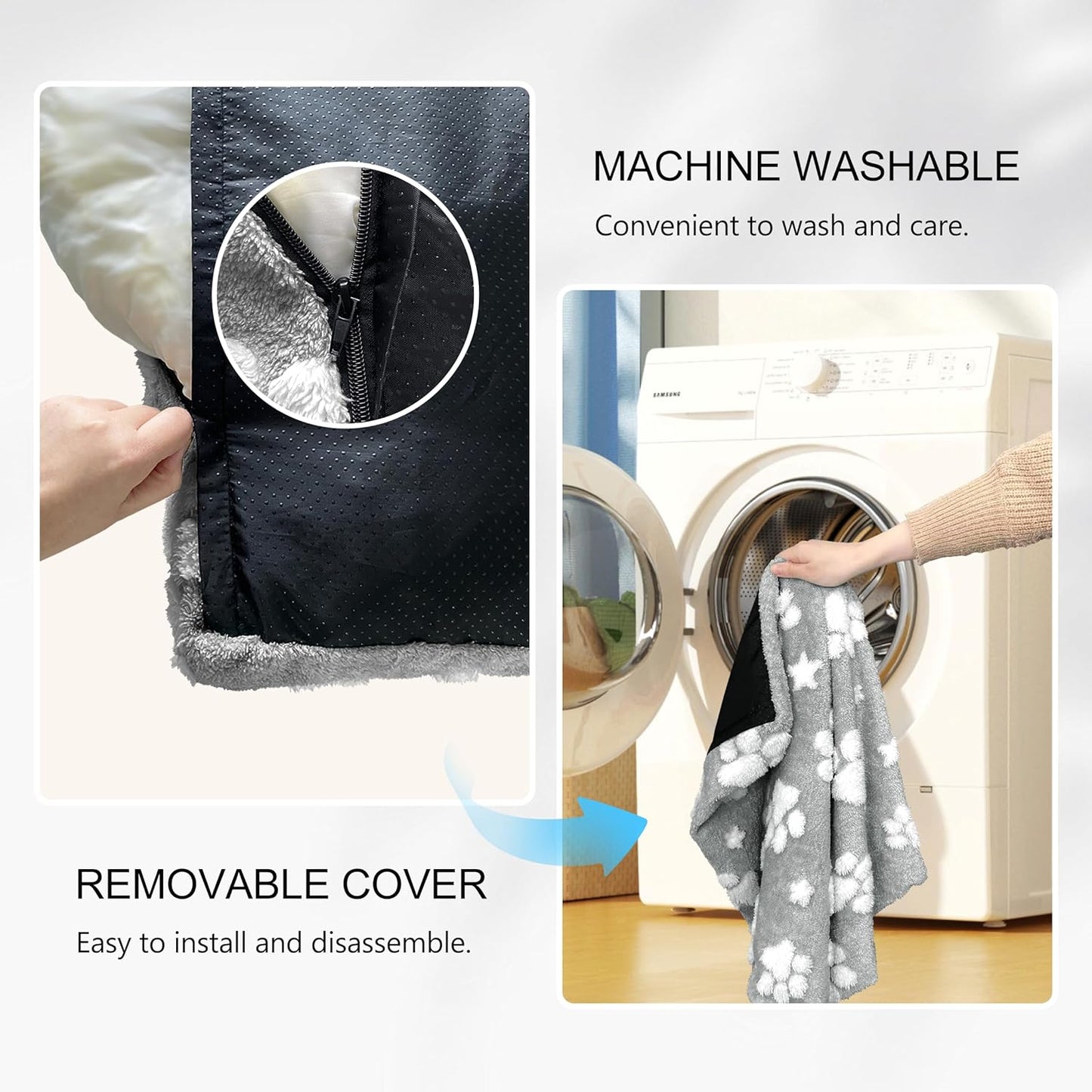 Dog Beds for Large Dogs, Cute Thick Dog Bed for Crate Kennel, Fluffy Pet Bed with Removable Washable Cover and Anti-Slip Bottom, 35"x 22", Grey Paw