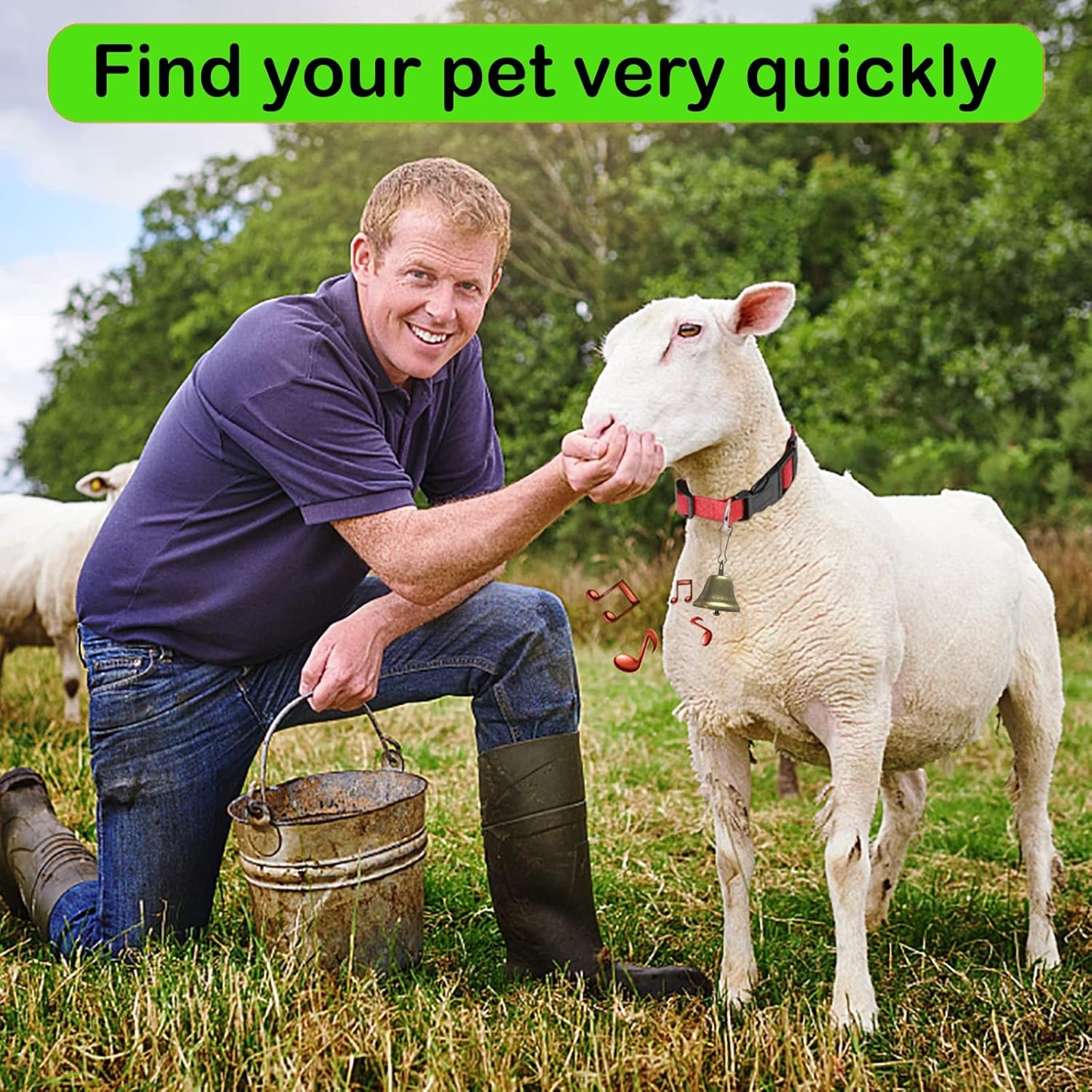 8 Pack Goat Collar with Bell, Sheep Collars with Bell, Grazing Copper Bells and Adjustable Nylon Collar Set for Small Farm Animal Sheep Cow Pet Goat Accessories