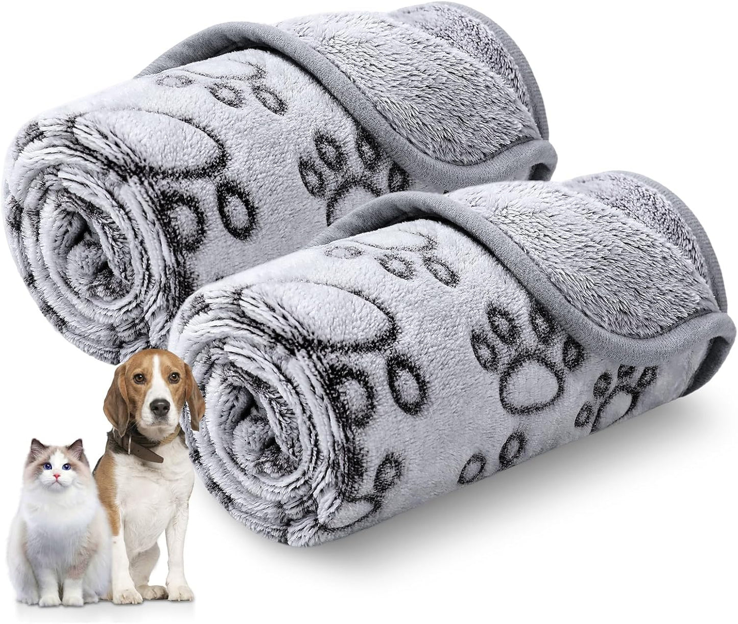 Luciphia Premium Soft Dog Blanket for Small Medium Large Dogs Washable 300GSM Fluffy Warm Fleece Puppy Cat Paw Print Pet Flannel Pcs2 Grey Paw M(30"x20")