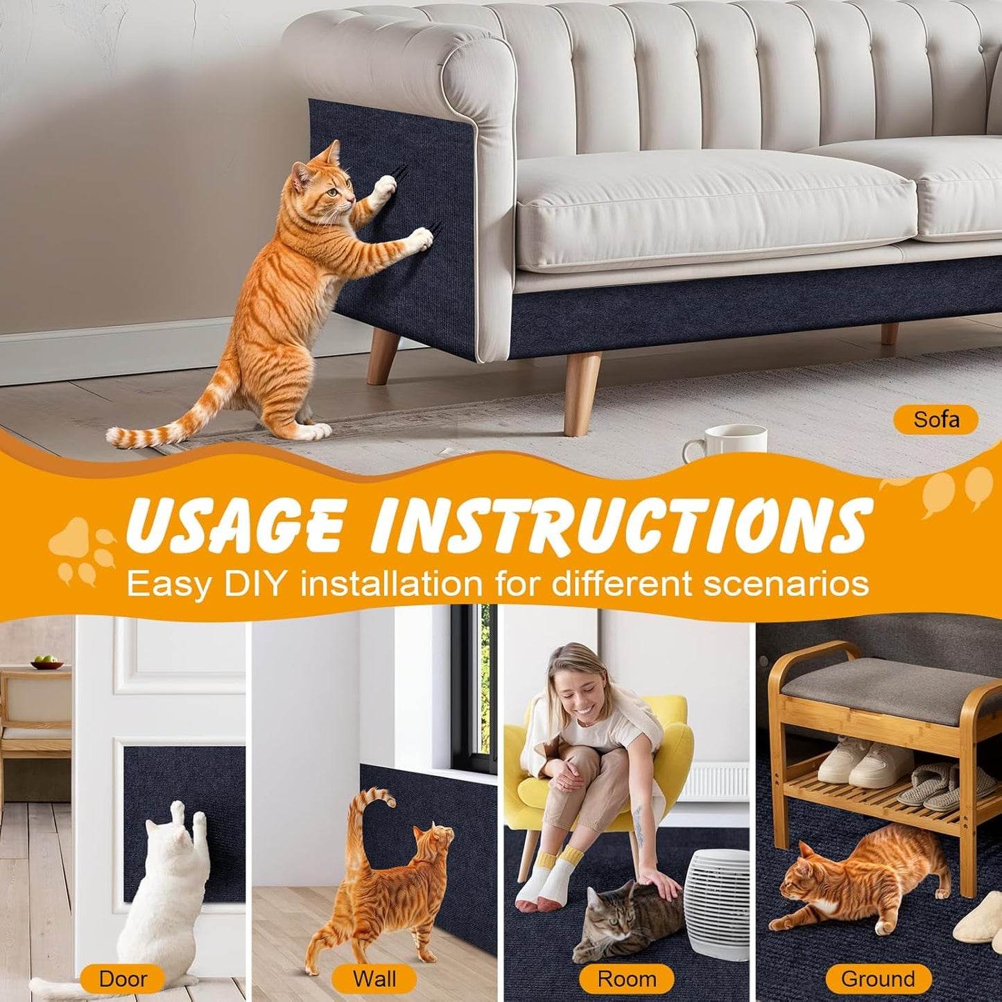 78.7x15.8 in Cat Scratch Furniture Protector, Self-Adhesive Couch Protectors from Cat Caws for Couch, Wall Trimmable (Dark Gray)