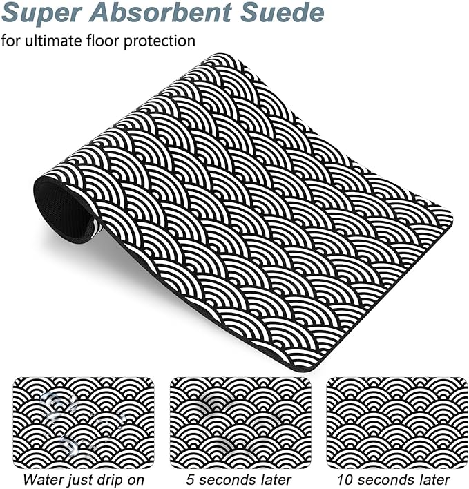 Rnivvi Dog Food Mat, 12" x 19" Absorbent Dog Cat Bowl Mat for Food and Water, Cute Anti-Slip Rubber Pet Feeding Rug Protect Floors, Puppy Placemat for Feeding & Watering Supplies,Gray Rounded Wave