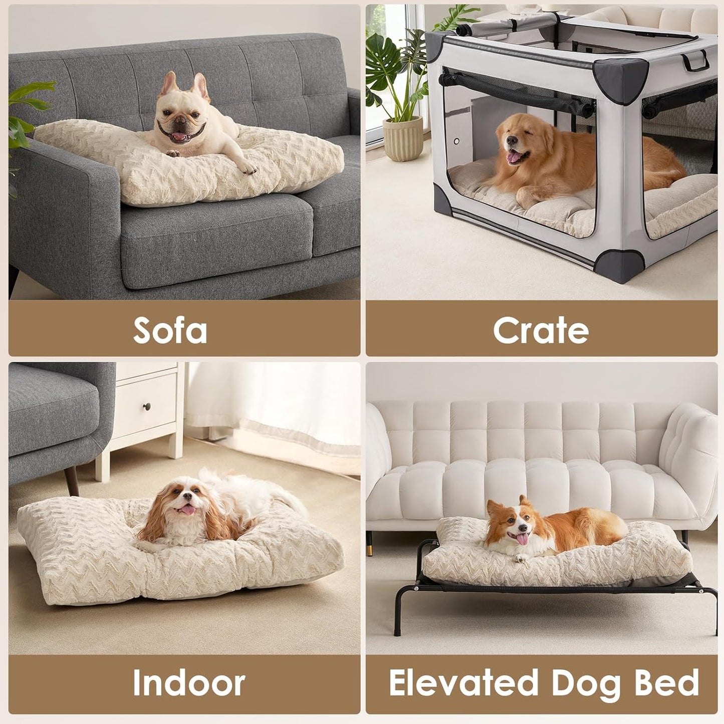 EHEYCIGA Reversible Dog Crate Bed Washable, Comfort Fluffy Plush Dog Kennel Pad for Extra Large Dogs, Deluxe Machine Washable XL Pet Sleeping Mats, 41" x 27"x 4", Beige