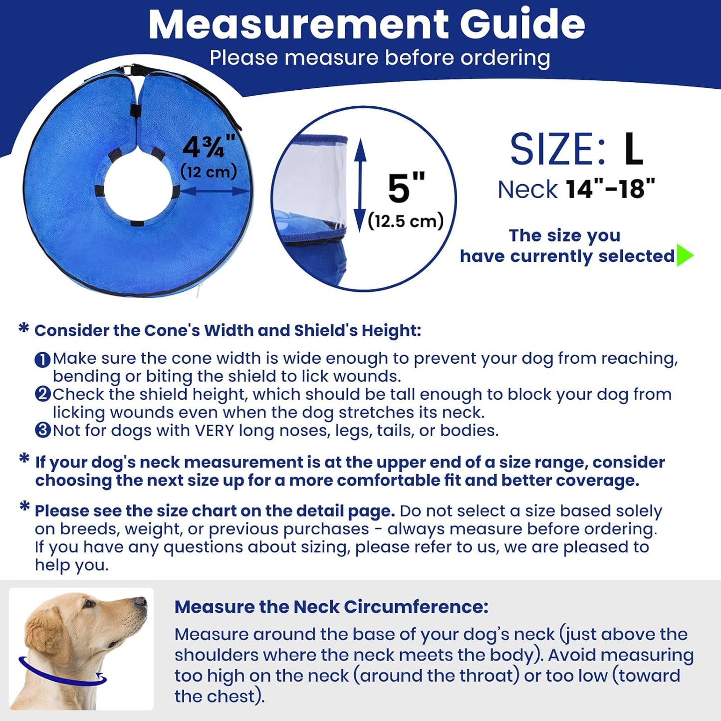 BARKLESS Dog Cone, Inflatable Dog Cone After Surgery for Large Breeds, Soft Surgery Collar with Enhanced Anti-Licking Guard Shield for Pets, Patented Protective Donut Collar