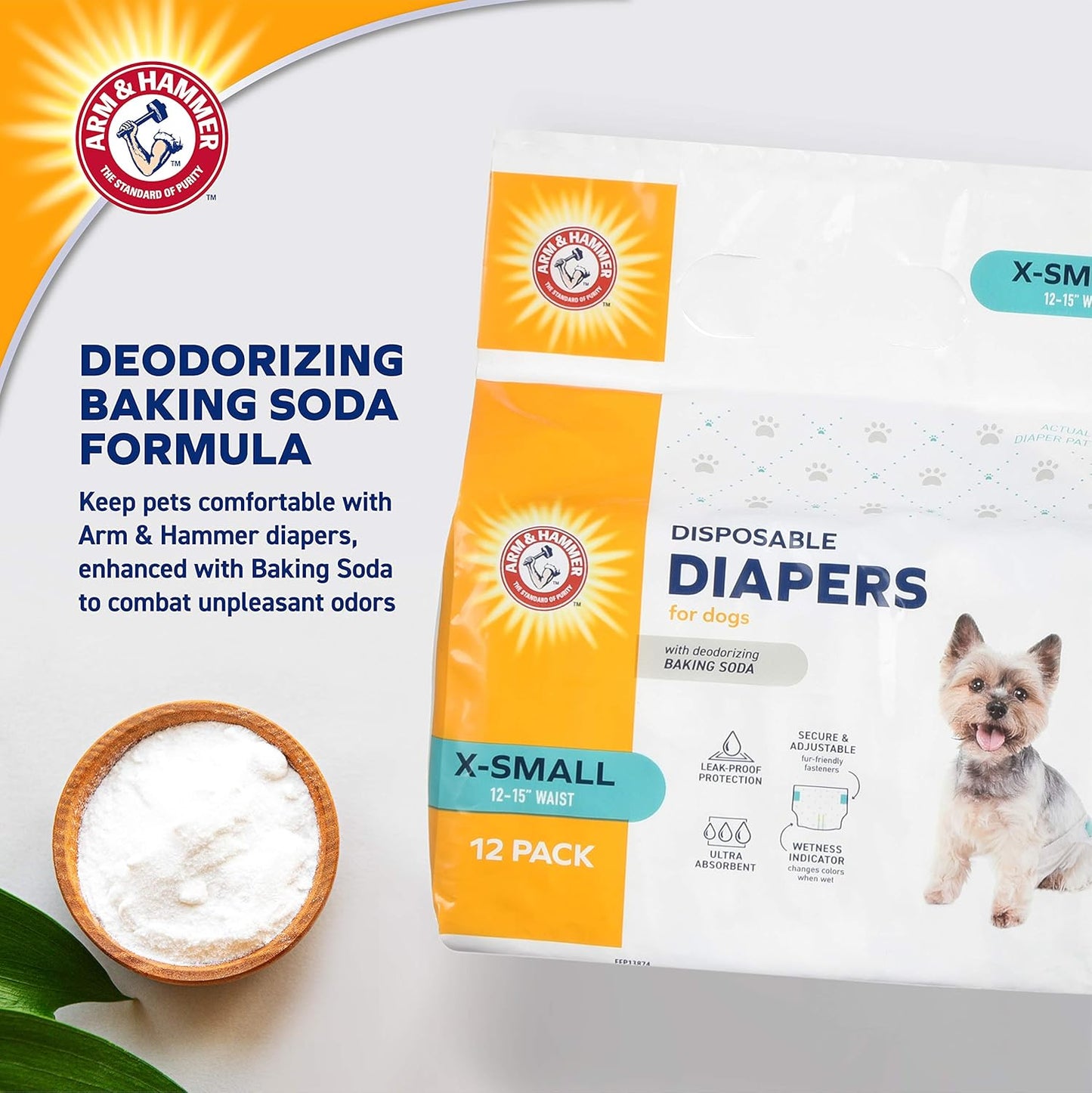 Arm & Hammer For Pets for Pets Female Dog Diapers, Size X-Small, 12 Count | Ultra-Absorbent, Adjustable Girl Dog Diapers with Leak-Proof Protection and Wetness Indicator