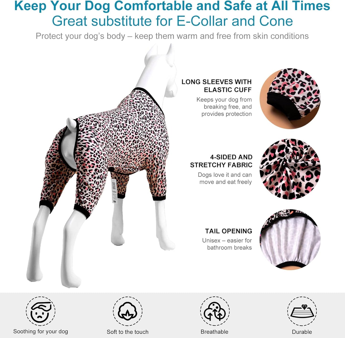 LovinPet Lovin Dog Pajamas, Double Brushed Stretch Knit, Neon Pink Cheetah Print, UV Protection, Pet Anxiety Relief Shirt, Lightweight Pullover Dog Pajamas, Pitbull Clothes, Leopard Pink 2XL