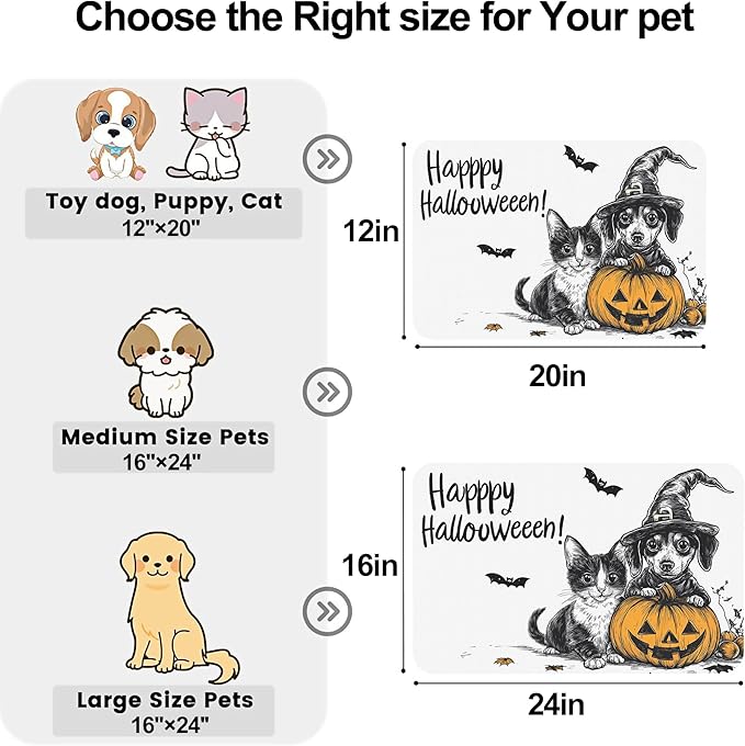 Halloween Cat Dachshund Dog Cat Food Mat-Absorbent Placemat for Food and Water Bowl, Waterproof Non Slip Rubber Backing Dog Food Mats for Floors, Pet Supplies 12 * 20 inch