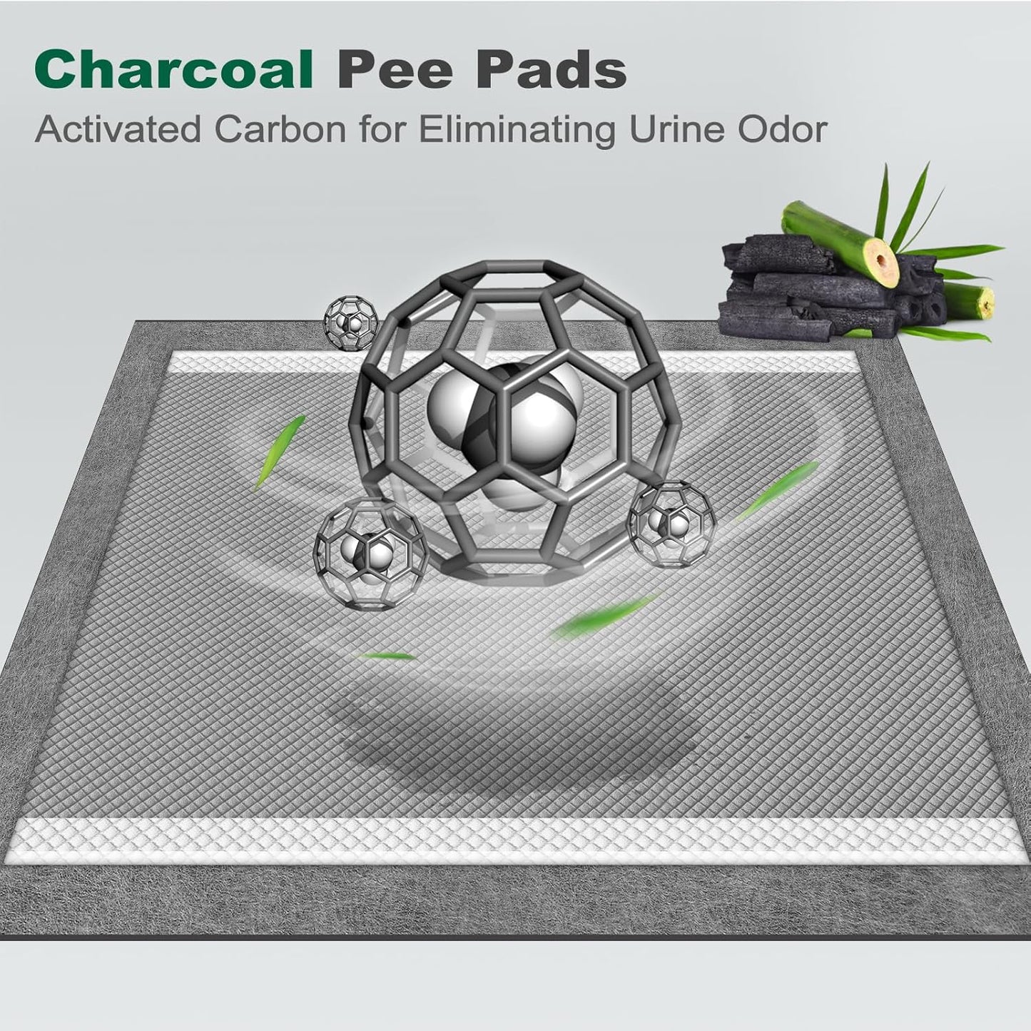MIZOK Large Dog Pee Pads 28”×30” Charcoal, 50 Count, Puppy Pads Superior Odor-Control Potty Pads for Dogs with Adhesive Tabs Super Absorbent Activated Carbon Leak-Proof Disposable, Black