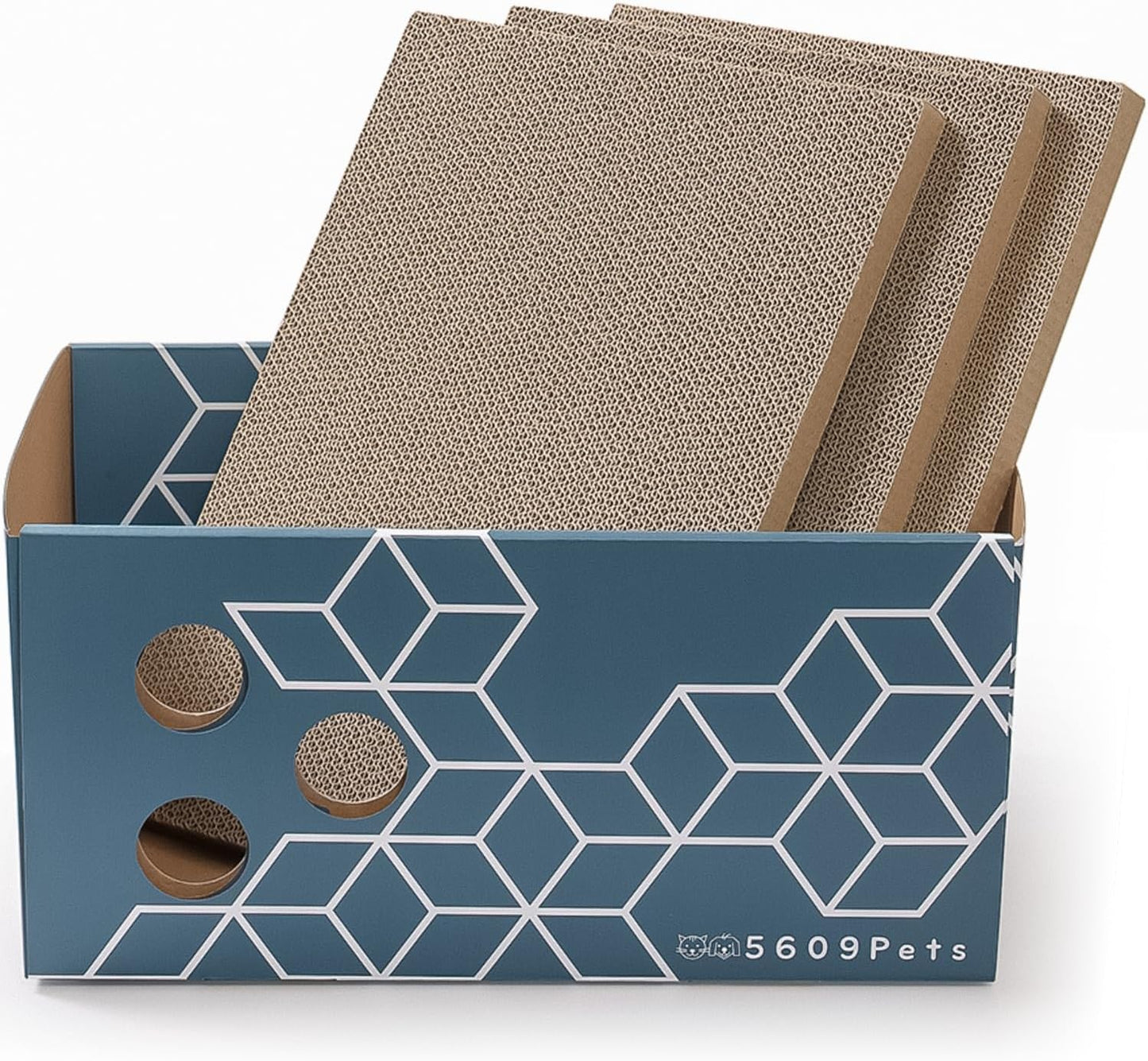 Heavy Duty Cardboard Cat Scratch Box with 3 Refillable Double-Sided Cat Scratcher Pads for Indoor Cats