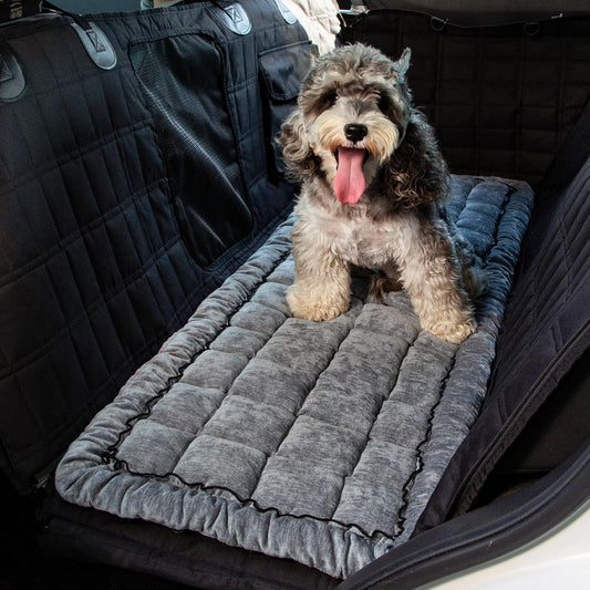 Dog Bed for Car, Pet Travel Backseat Mat for Vehicle SUV Truck Jeep Automobile, Large Washable Foldable Non-Slip Fuzzy Soft Comfortable Cozy Extender Protector Cover Pad, Grey, 24.8x54 in