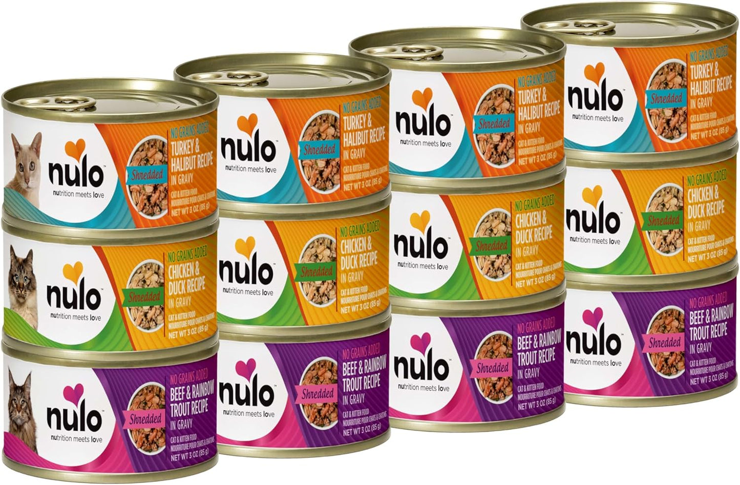 Nulo Variety Flavors Grain-Free Shredded Wet Canned Cat Food, 3 Ounce (Pack of 12)