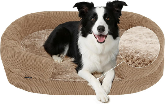 Orthopedic Dog Bed for Large Dogs, Removable Washable Cover, Memory Foam Indestructible Pet Couch for Big Dogs, Sturdy and Cozy Round Bed with Bolstered Sides, Durable Crate Bed, Camel
