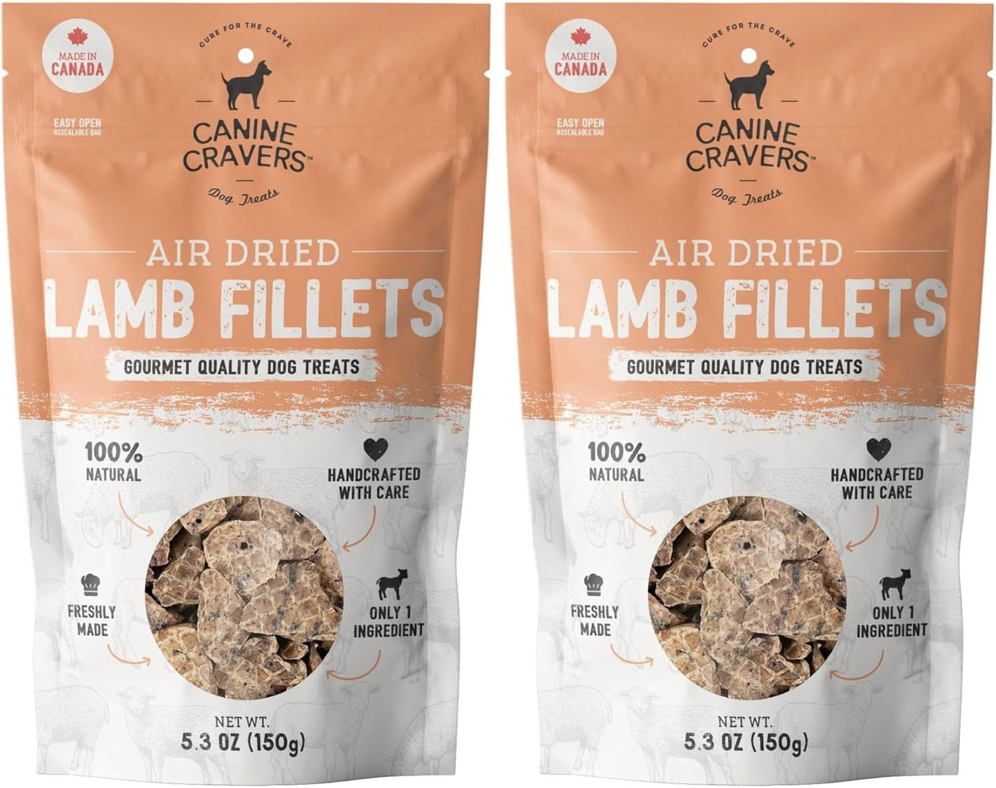 Canine Cravers Single Ingredient Dog Treats – Premium Lamb Fillets - Human Grade Air Dried Hypoallergenic Pet Food – Grain, Gluten, and Soy Free – 100% All Natural – 5.3 oz (Pack of 2)