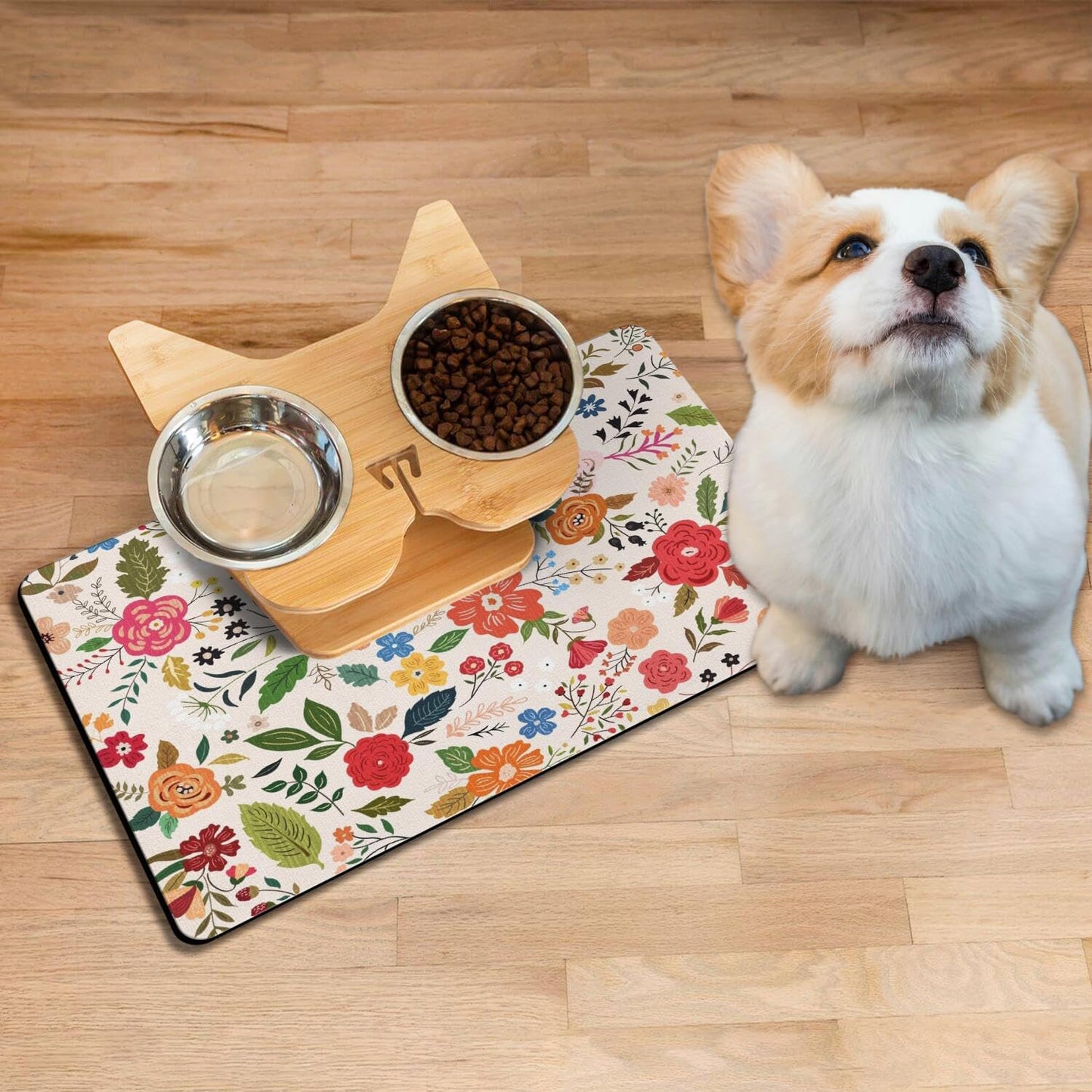 Absorbent Pet Dog Bowl Mat for Food and Water, Pet Cat Food Feeding Mat with Non Slip Rubber Backing, Dog Food Mats for Floors Waterproof, 16"x24"