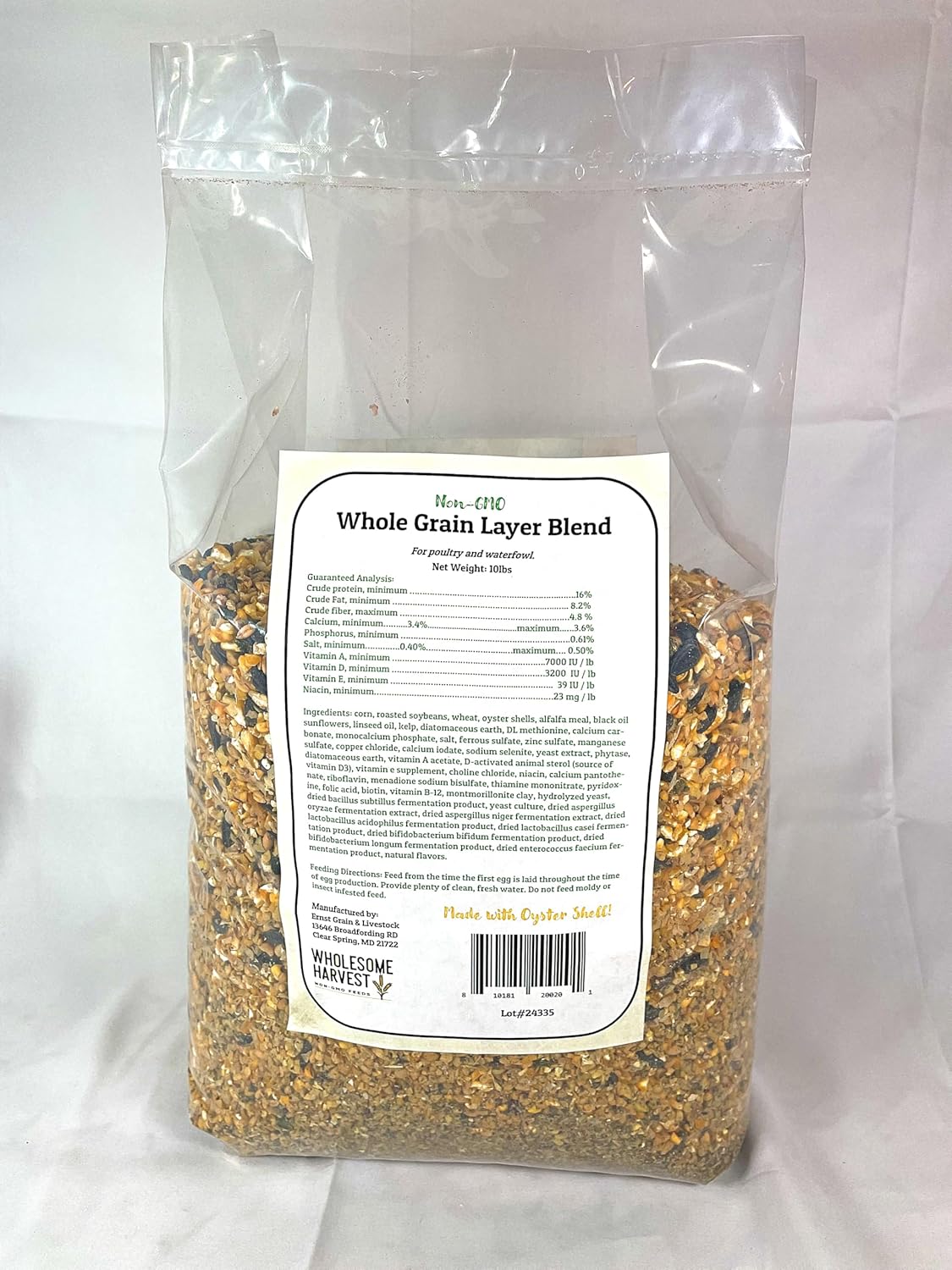 Non-GMO Whole Grain Layer Blend 16% - Chicken Feed for Laying Hens and Ducks - Includes Essential Oils, Herbs, Oyster Shells, Vital Minerals, and Omega 3, 10lb