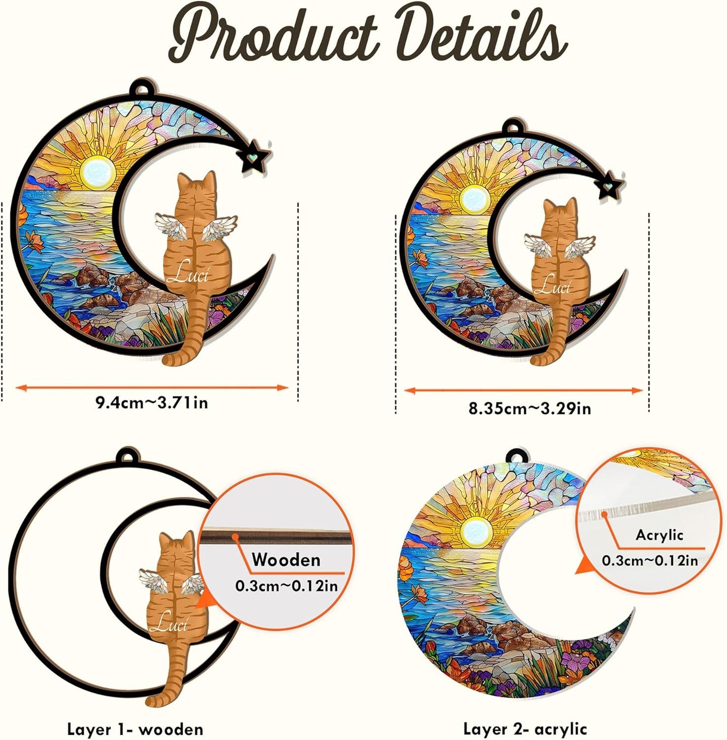 Personalized Cat Memorial Suncatcher – Custom Suncatcher with Name and Breed for Up to 3 Pets, Sympathy Gift for Pet Loss, Memorial Gift for Cat Lovers