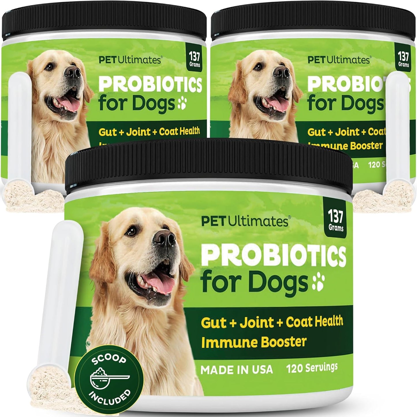 Pet Ultimates Probiotics for Dogs – 22-Species Dog Probiotics for Digestive Support & Antibiotics Recovery – Skin and Coat Supplement, Enhances Vitality – Dog Health Supplies (3 Pack)