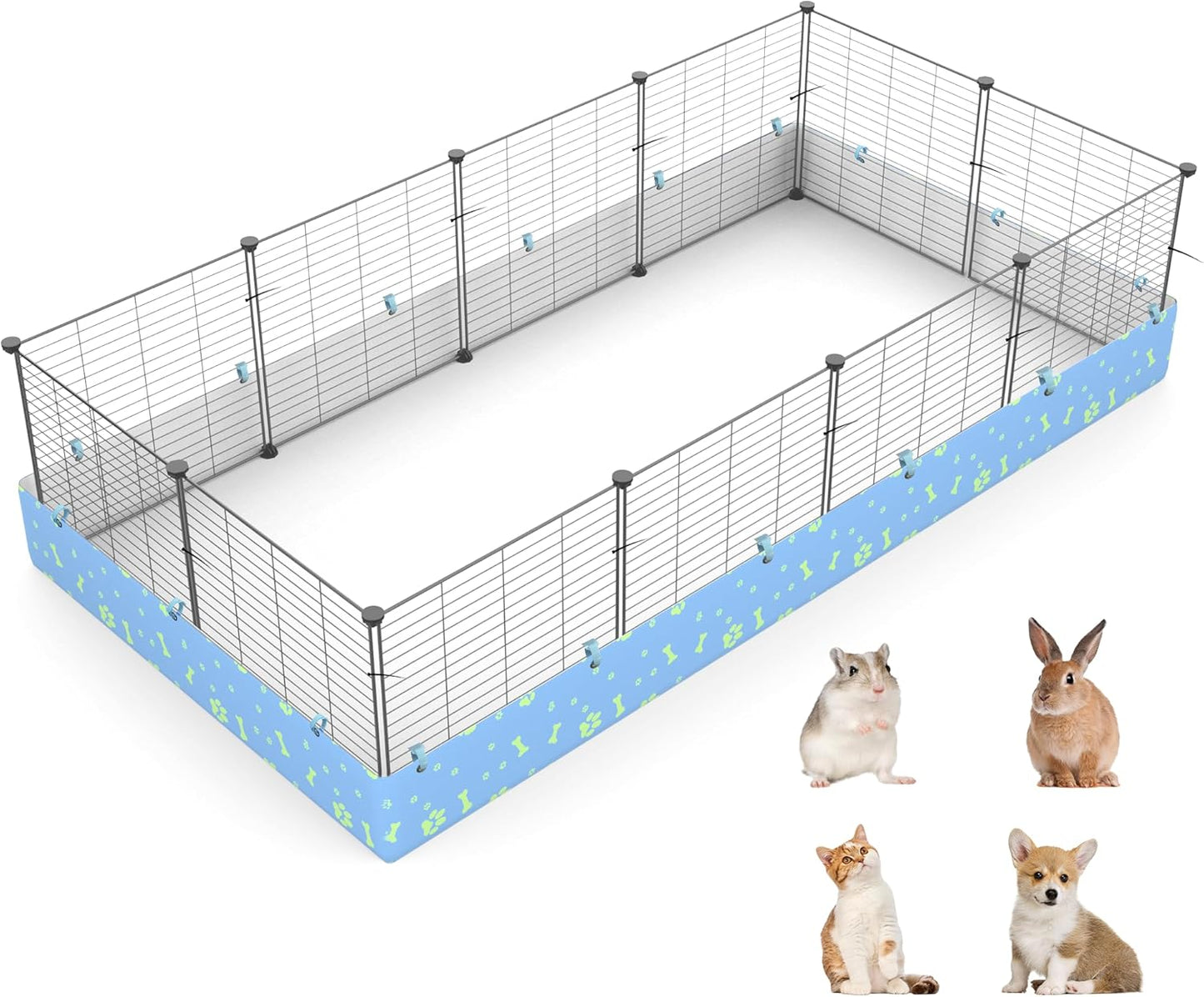 Guinea Pig Cages with Liner, 8-Sqft Small Animal Pet Playpen Indoor C&C Habitat Cage for Rabbit Puppy Hedgehog Outdoor Metal Yard Fence, 12 Panels (B011-07 cage&Liner)