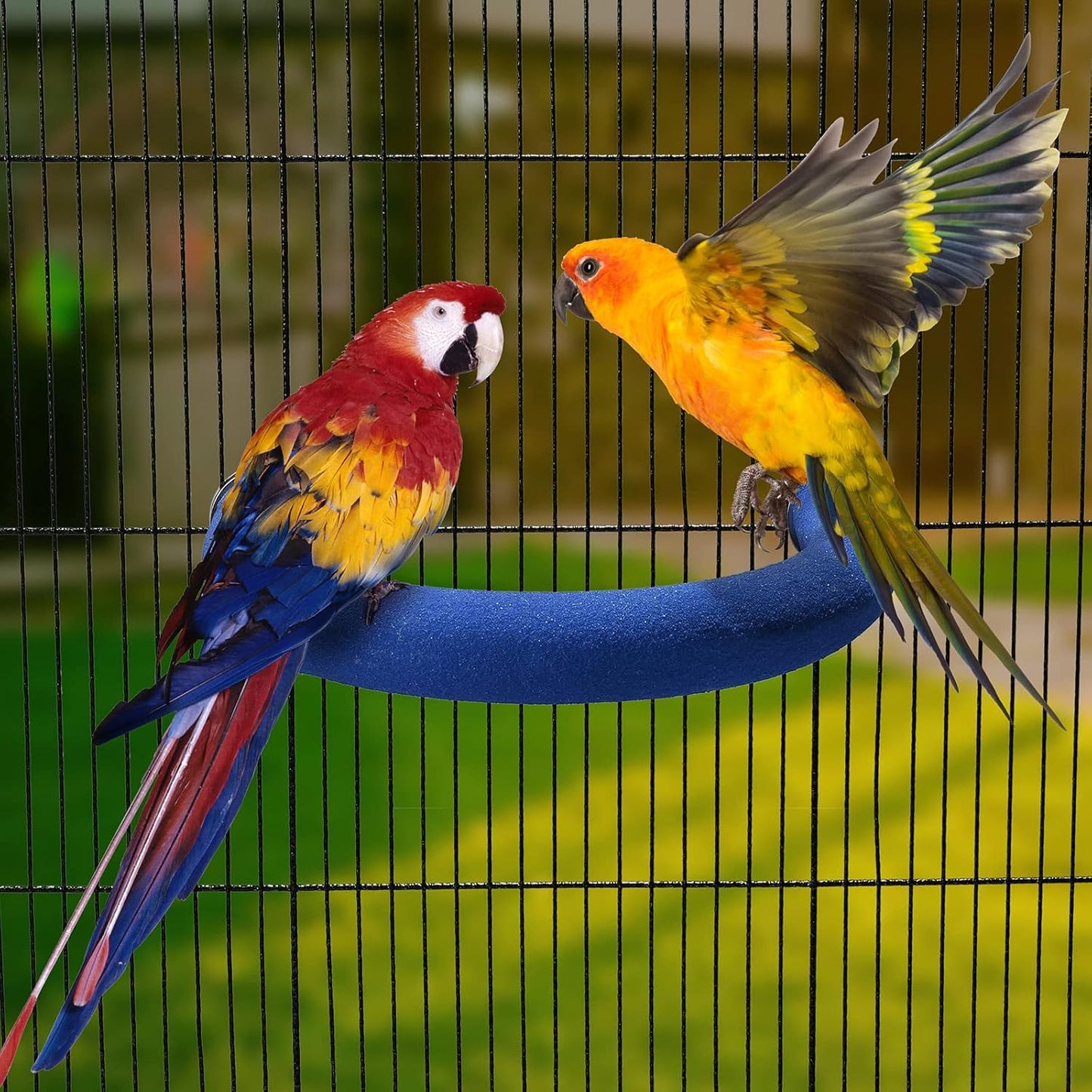 U Shape Parrot Perch Stand Toy Bird Platform Sand Paw Grinding Clean Stick Exercise Conure Budgie Cockatiel Cage Accessories (Blue)