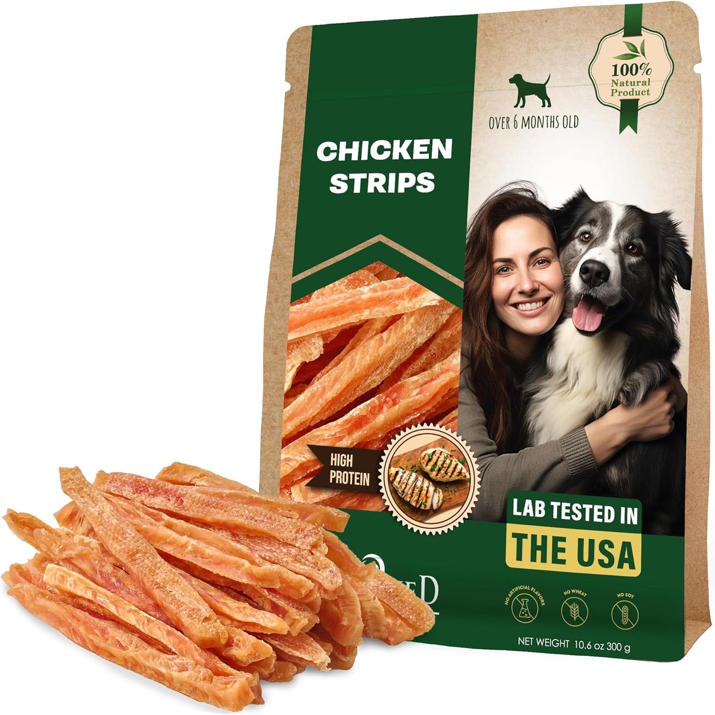 Dog Treats Chicken Jerky Strips 10.6 oz - Human Grade Meat Sticks - Natural Pet Dried Snacks Rawhide - Free - Long Lasting Chews for Large & Small Dogs - Best for Training & Healthy Teeth