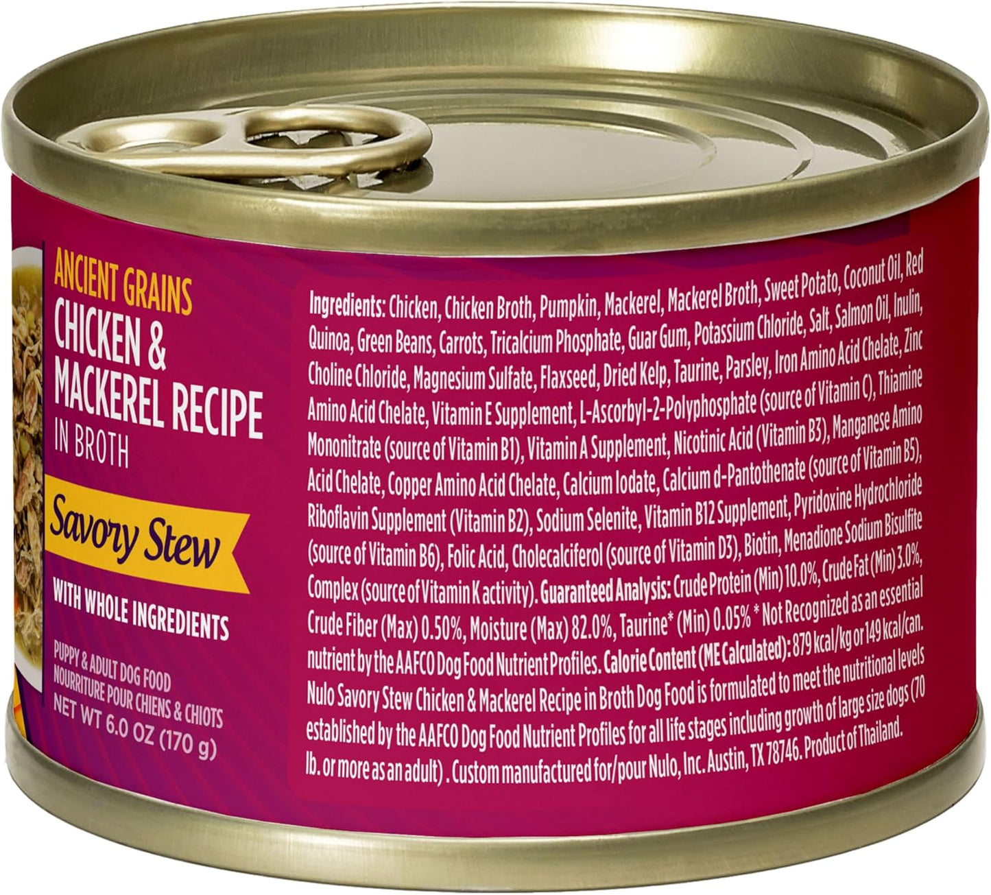 Nulo Ancient Grains Savory Stew with Whole Ingredients Puppy & Dog Food, Chicken and Mackerel in Broth, 6.0 Ounce, 8 Cans