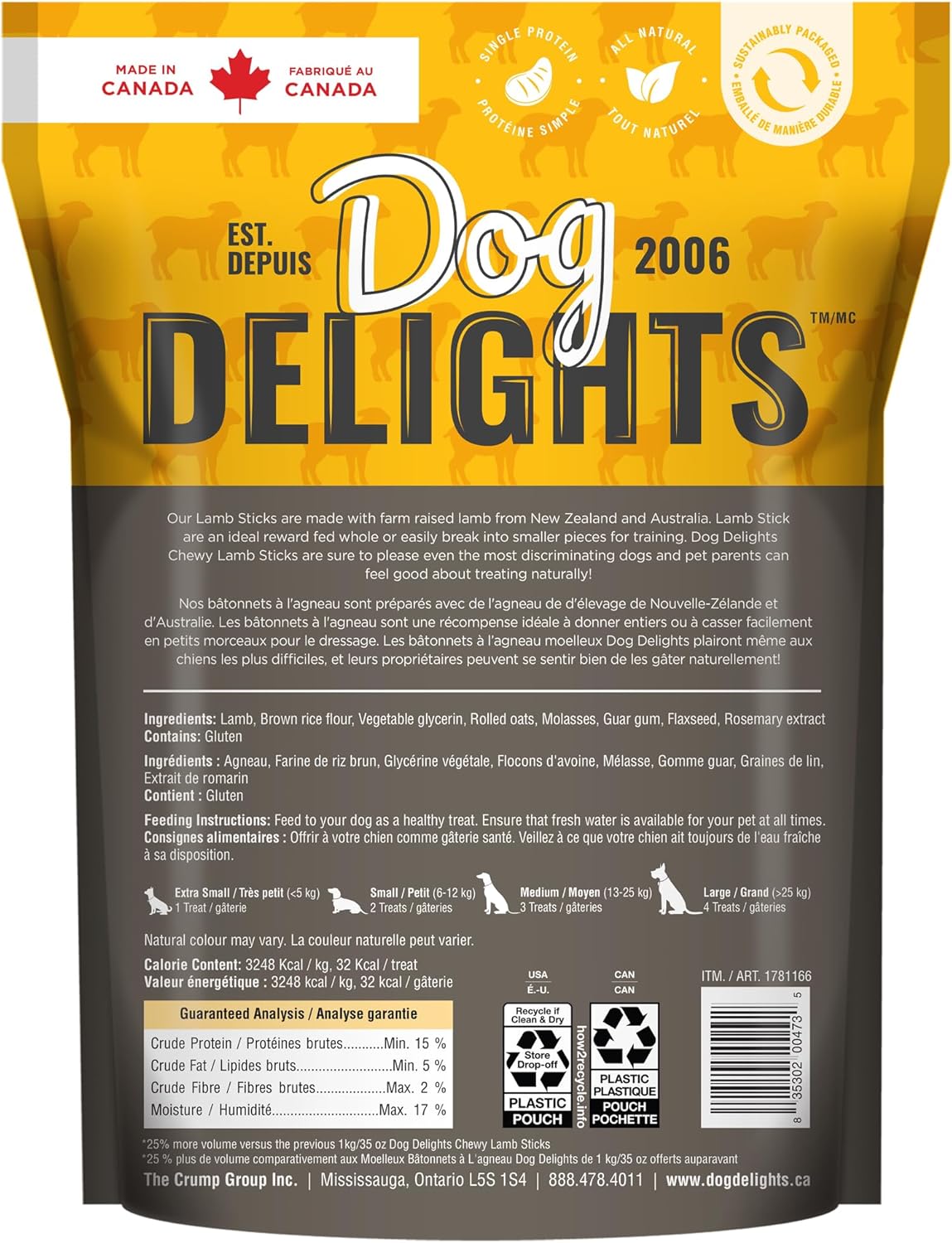 Dog's Delights Chewy Lamb Sticks, 1.25kg, Dog Treats