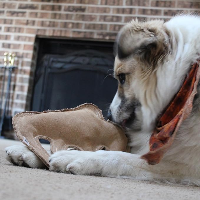 SPOT Dura-Fused Leather Buffalo Dog Toy – Durable Real Leather & Jute Chew Toy with Squeaker, Double-Stitched for Moderate Chewers, Medium & Large Dogs, 11.5in