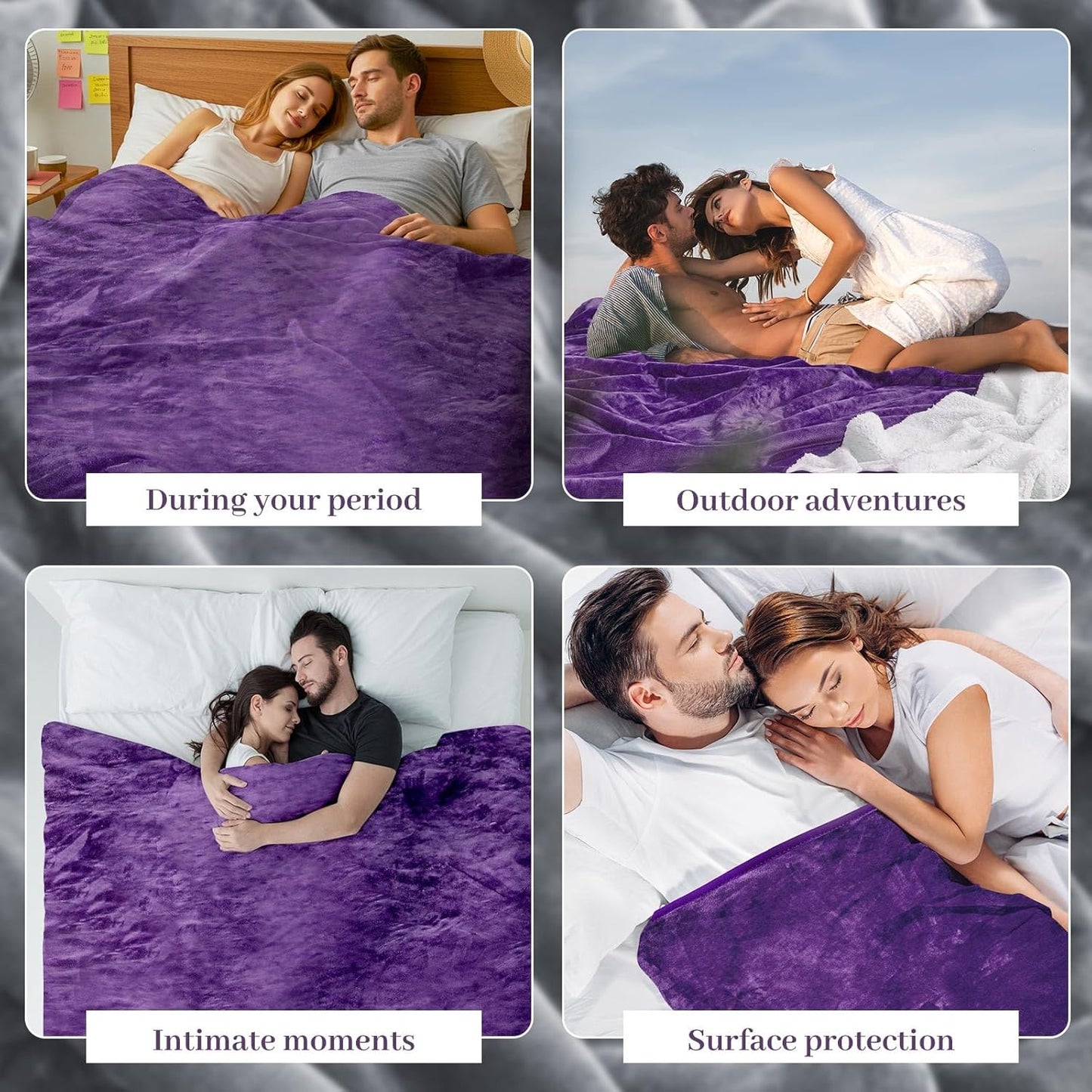 Love Purple Waterproof Bed Blanket, Queen Size 80'' x 80'' Double Side Leakproof Reversible Sherpa Flannel Fleece 3 Layer Lightweight Blanket, Absorbs 70oz
