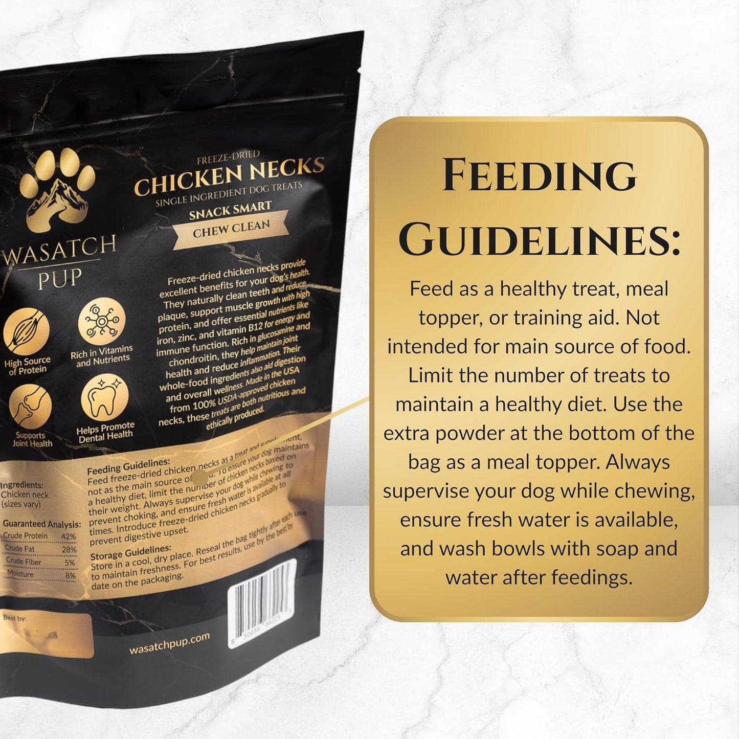 Freeze Dried Chicken Necks Dog Treats | 100% All Natural Real Chicken Training Treats for Dogs | Promotes Good Dental & Joint Health | USDA Approved and Made in The USA (5-8 Necks Pack)