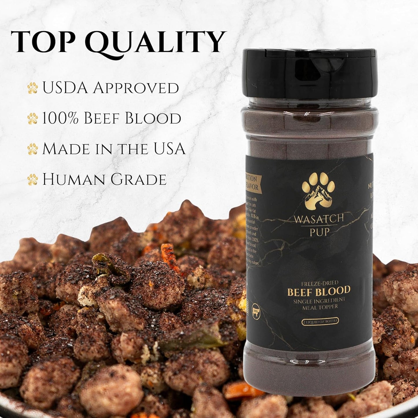 Beef Blood Dog Food Toppers for Picky Eaters | 100% Real Beef Flavor Meal Toppers for Dogs and Cats | USDA Approved Freeze-Dried Powder Pet Meal Booster | Made in The USA - 3.05 Oz