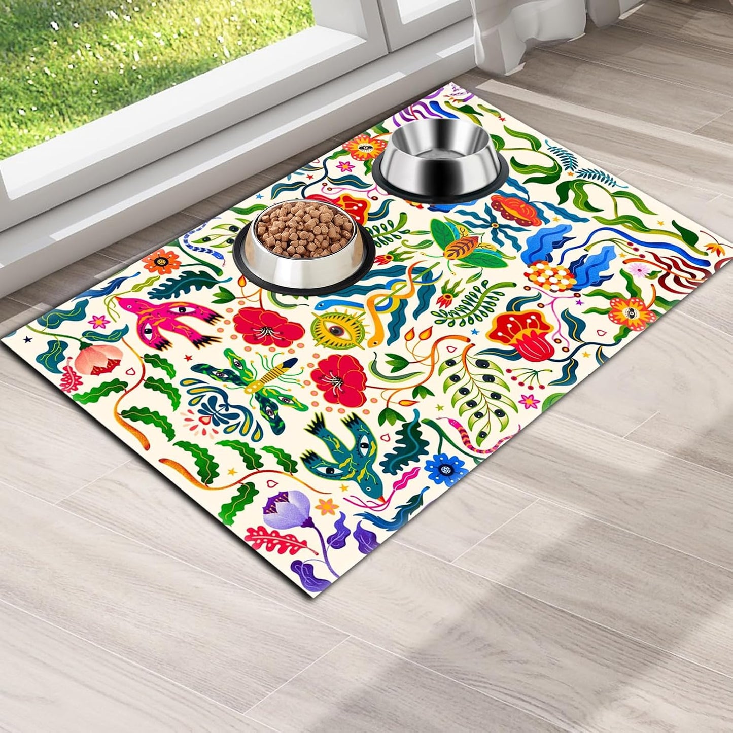 Pet Feeding Mat for Dogs and Cats - Super Absorbent Anti-Slip Bowl Pad, Eco-Friendly Washable Mat to Prevent Spills and Mess Vintage Mat 12"x20"